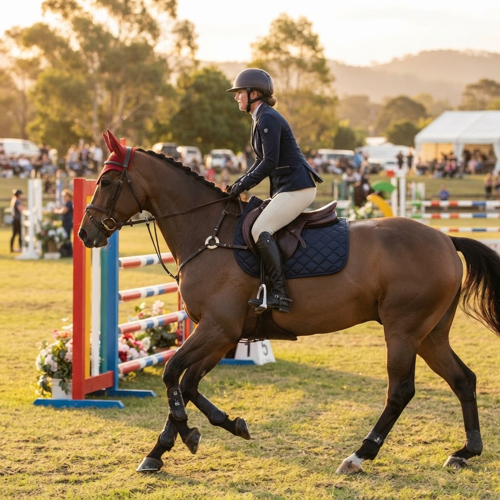 Jumping horse wearing a fitted jumping saddle pad in Australia