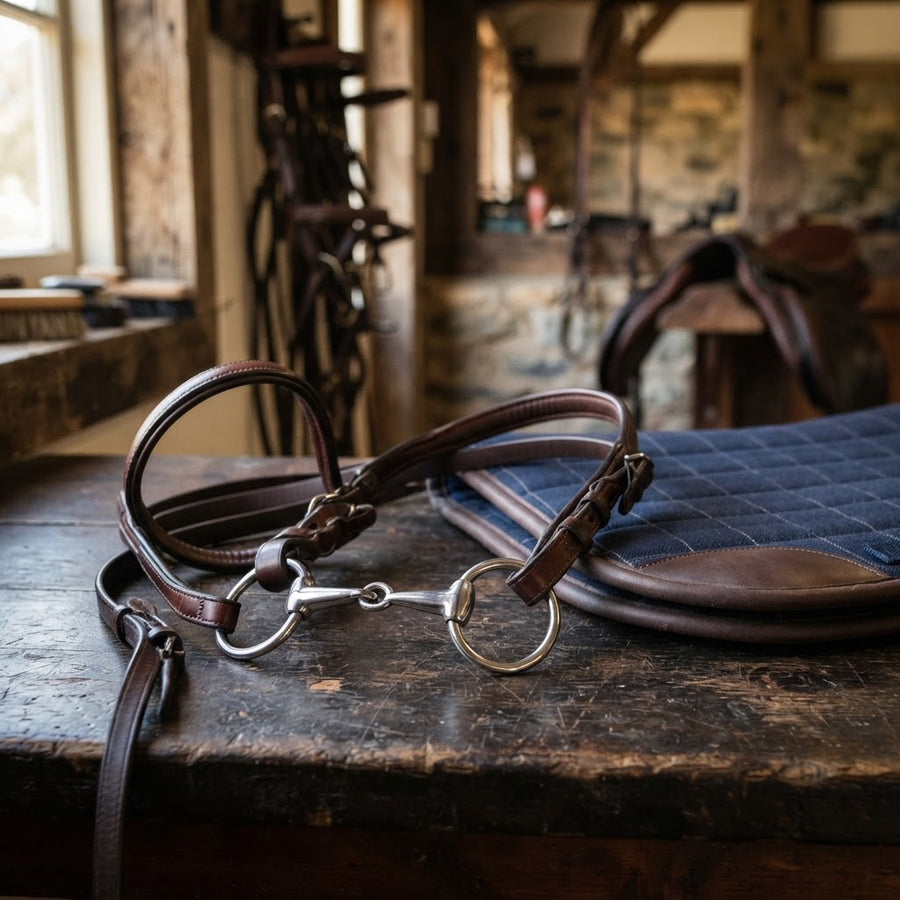 Horse bit and leather bridle for an Australian horse riding guide