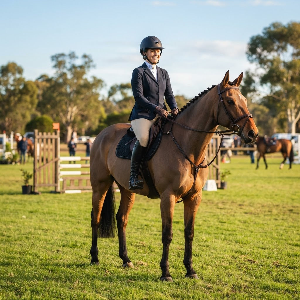 Australian rider wearing an EA show jumping competition outfit
