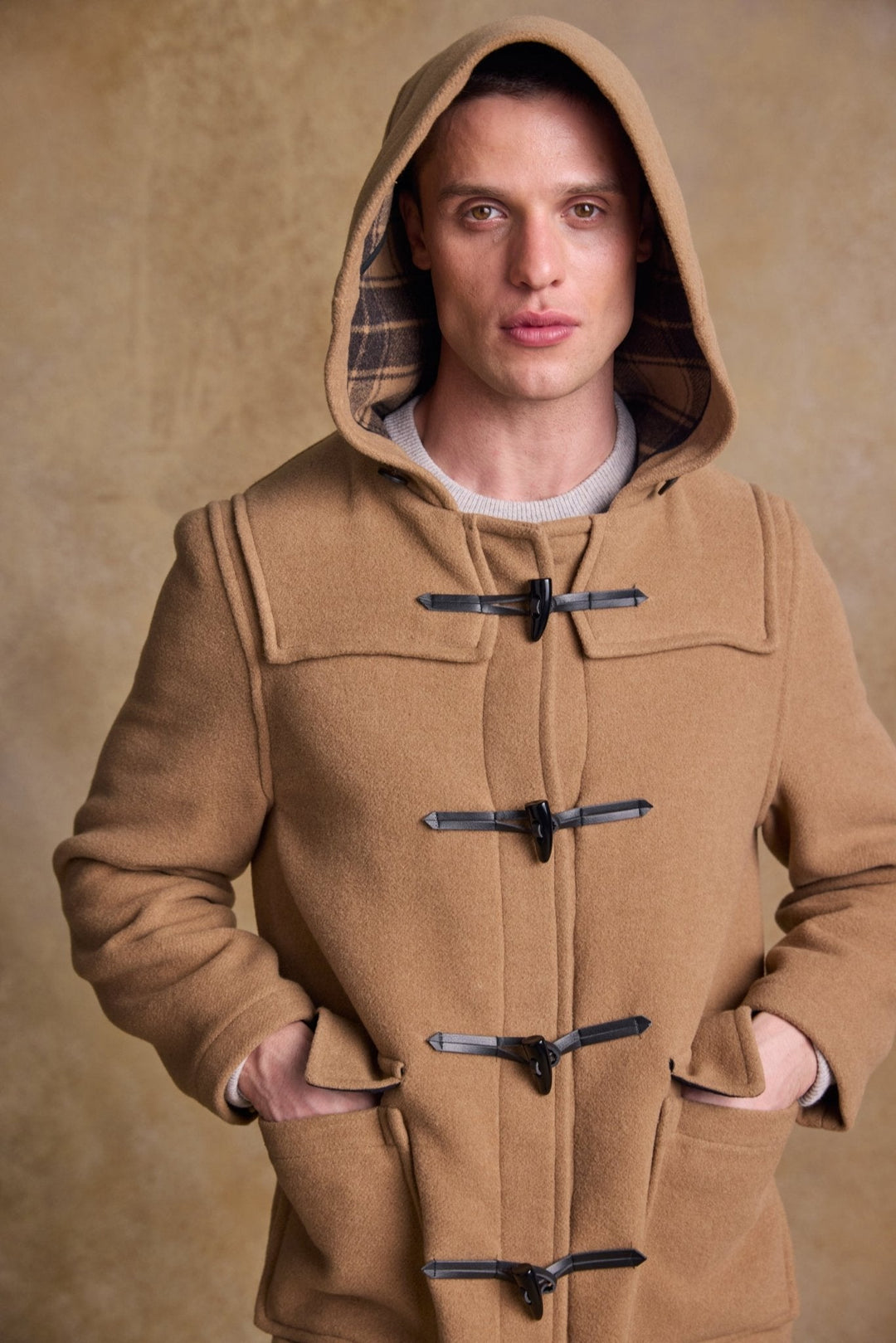 Jack Murphy Clothing - Alex Wool Duffle Coat - Camel - Tweed