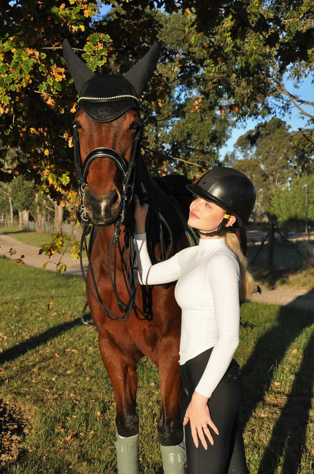 Women's Equestrian long sleeve and mock neck training top in crisp white