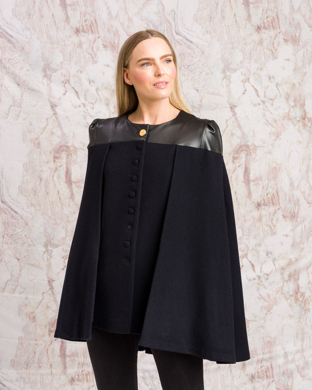 Jack Murphy Ireland - Aisling Tailored Cape - Deep Navy Melton - Tweed