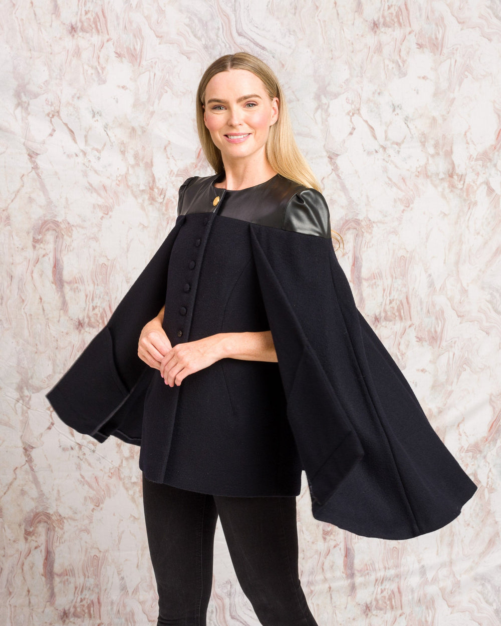 Jack Murphy Ireland - Aisling Tailored Cape - Deep Navy Melton - Tweed