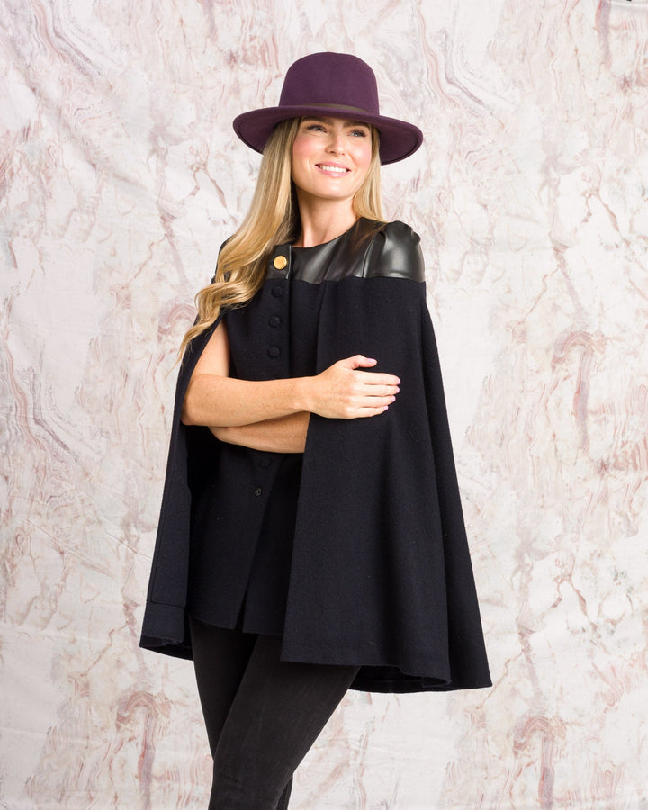 Jack Murphy Ireland - Aisling Tailored Cape - Deep Navy Melton - Tweed