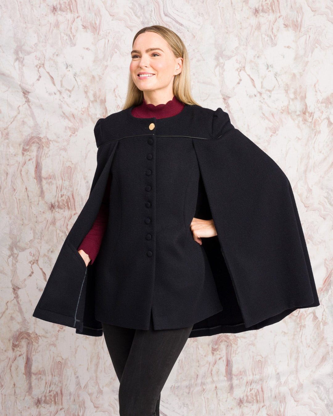 Jack Murphy Ireland - Aisling II Tailored Cape - Deep Navy Melton - Tweed