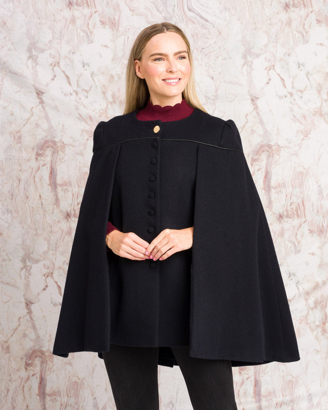Jack Murphy Ireland - Aisling II Tailored Cape - Deep Navy Melton - Tweed