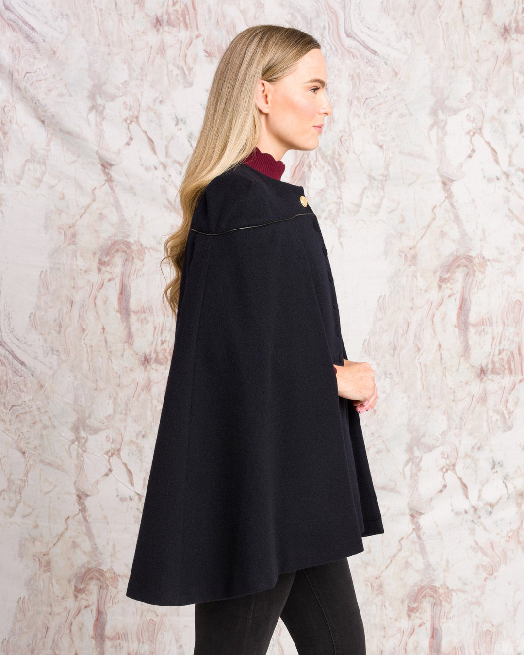 Jack Murphy Ireland - Aisling II Tailored Cape - Deep Navy Melton - Tweed