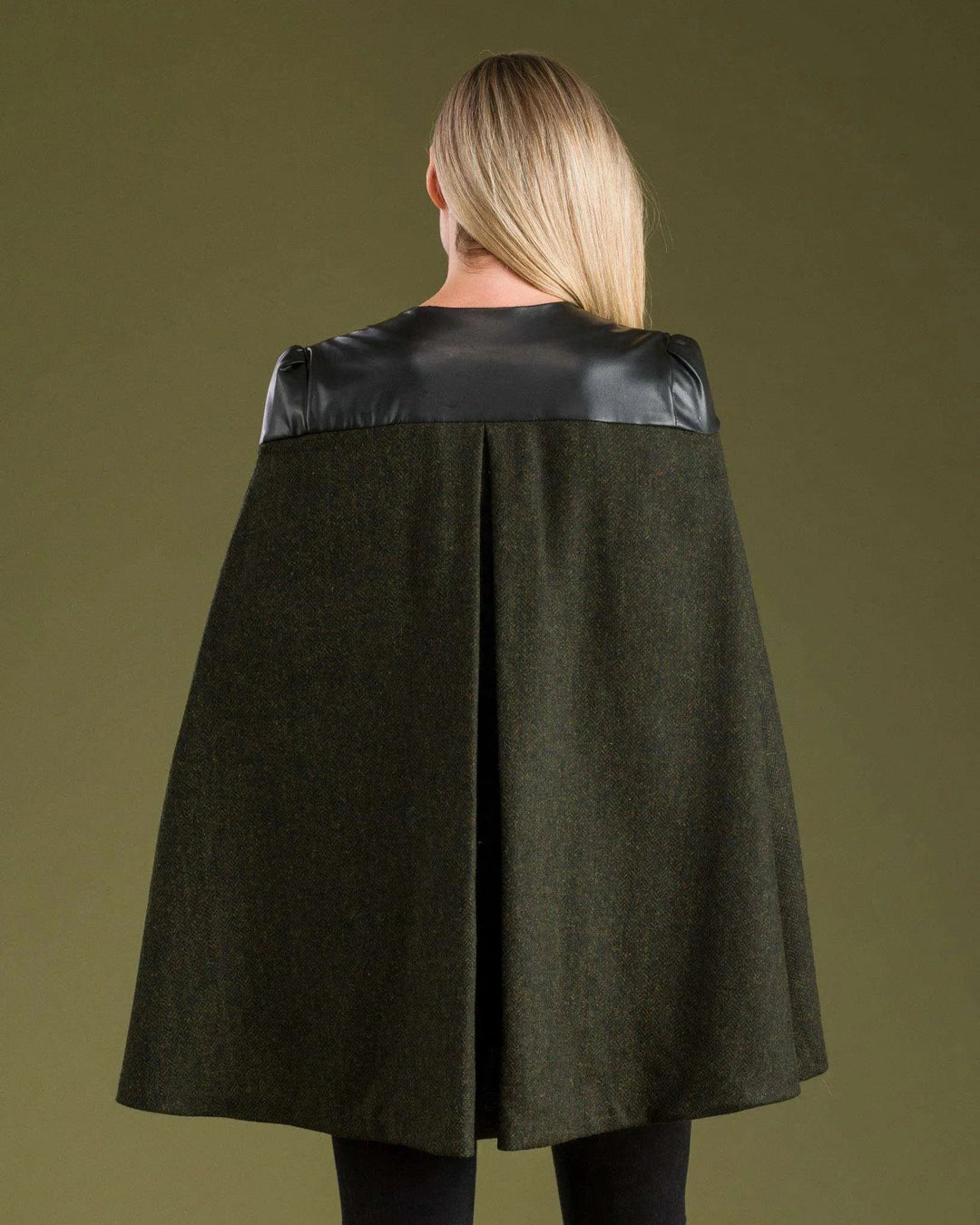 Jack Murphy Ireland - Aisling Tailored Cape - Deep Green Herringbone - Tweed