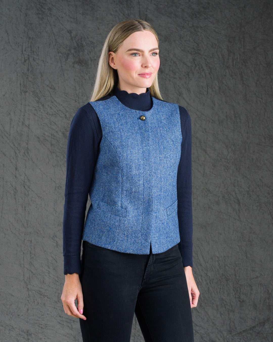Jack Murphy Ireland - Eva Tweed Waistcoat - Light Blue Herringbone - Tweed