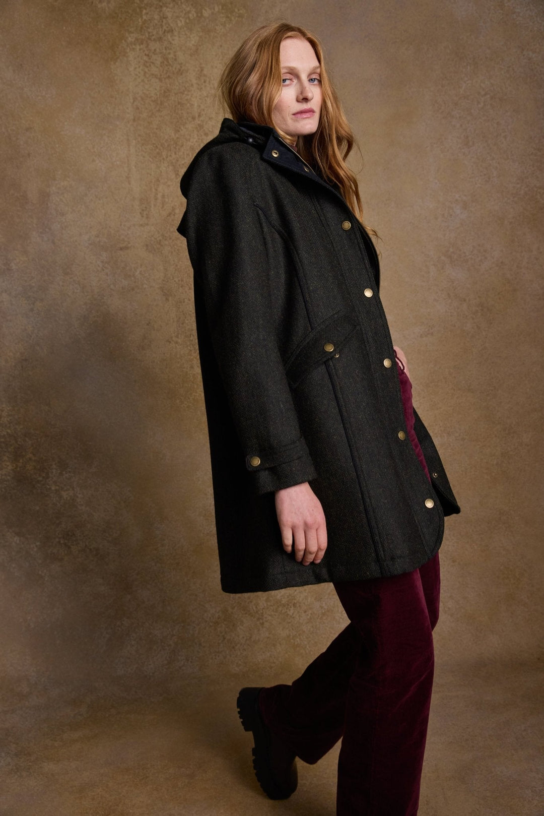 Jack Murphy Ireland - Abbie Tweed Coat - Deep Green Herringbone - Tweed
