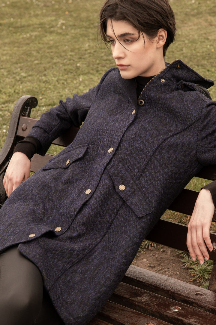 Abbie Tweed Coat - Navy Herringbone