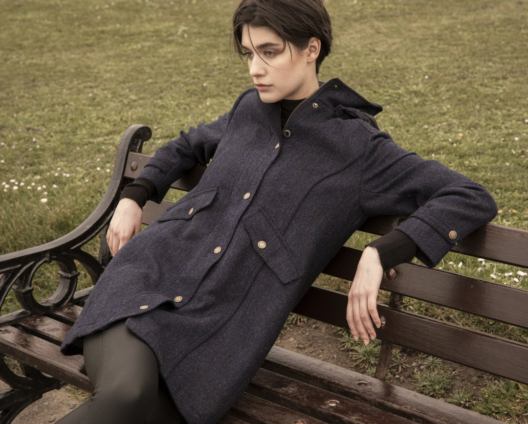 Jack Murphy Ireland - Abbie Tweed Coat - Navy Herringbone - Tweed