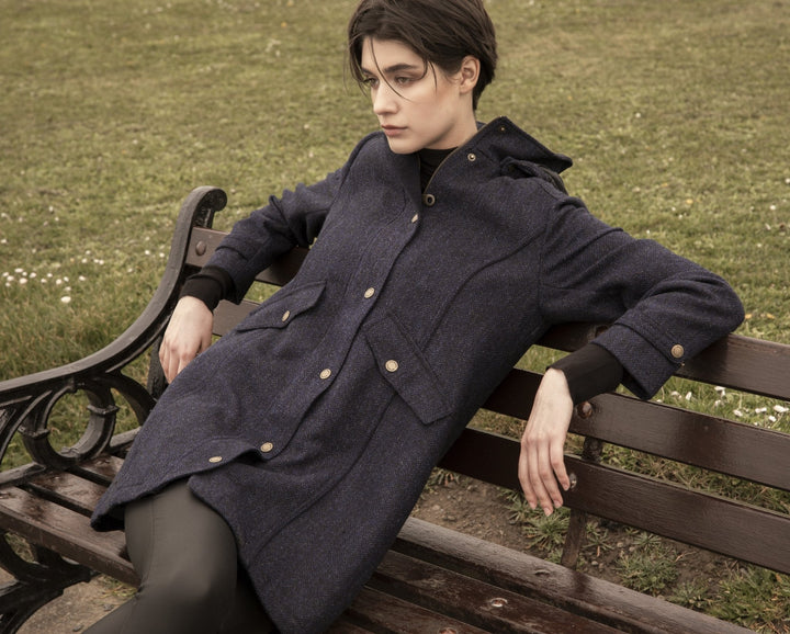 Jack Murphy Ireland - Abbie Tweed Coat - Navy Herringbone - Tweed