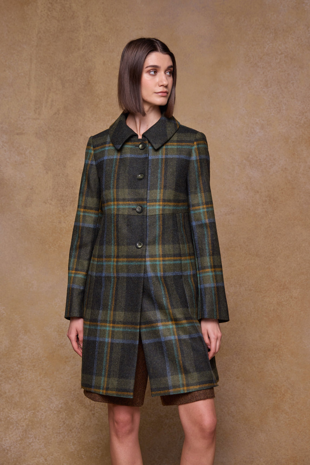 Aimee Tweed Coat - Sage & Emerald Check