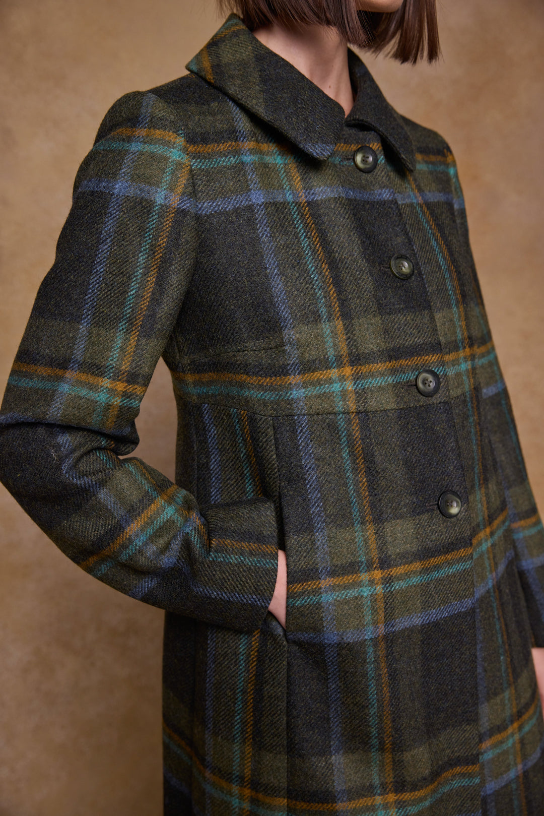 Aimee Tweed Coat - Sage & Emerald Check