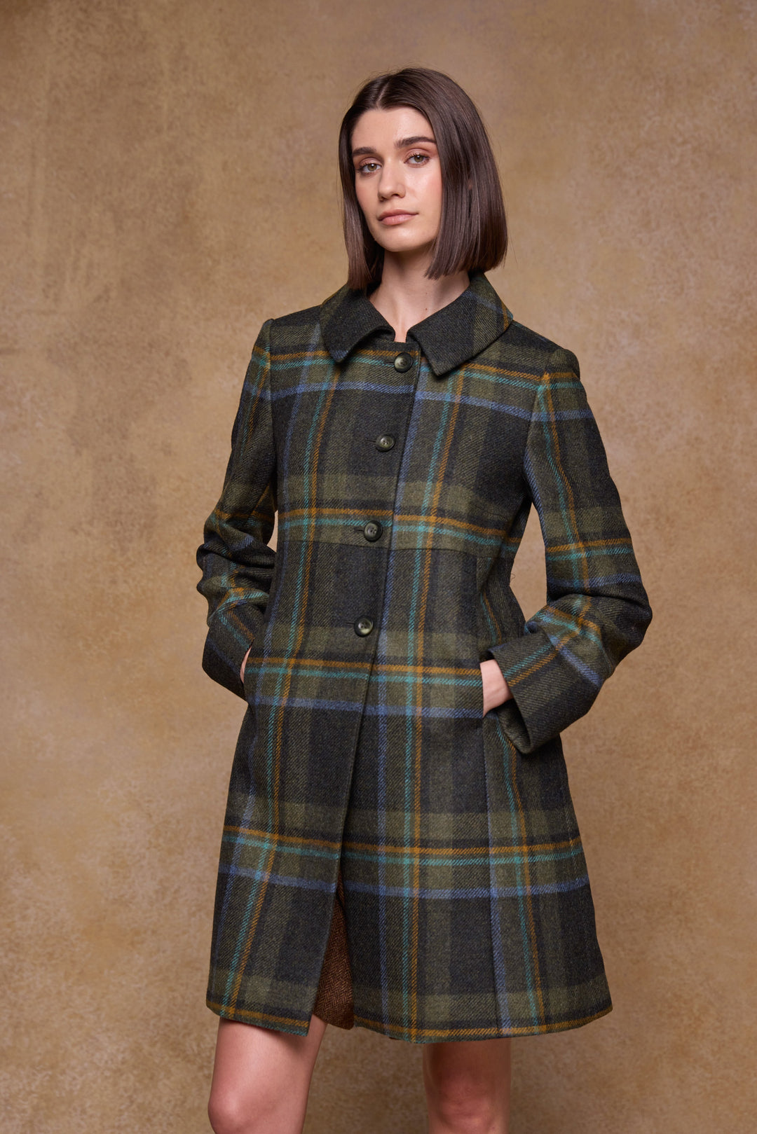 Aimee Tweed Coat - Sage & Emerald Check