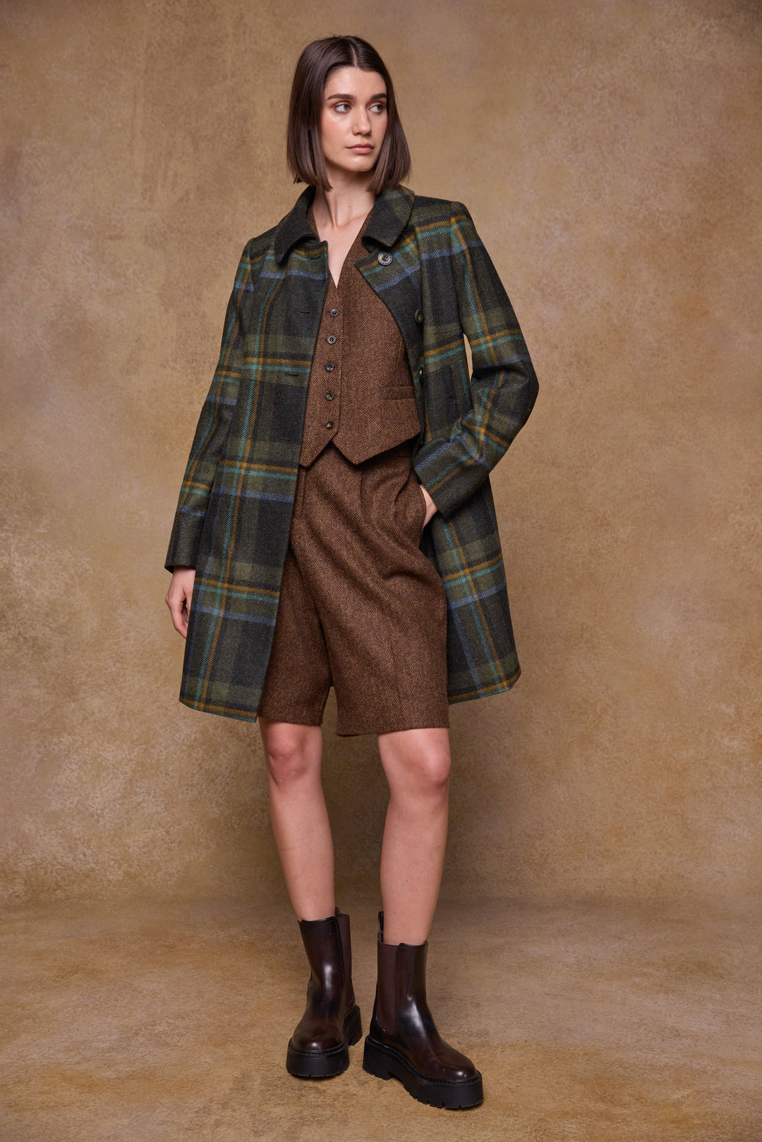Aimee Tweed Coat - Sage & Emerald Check
