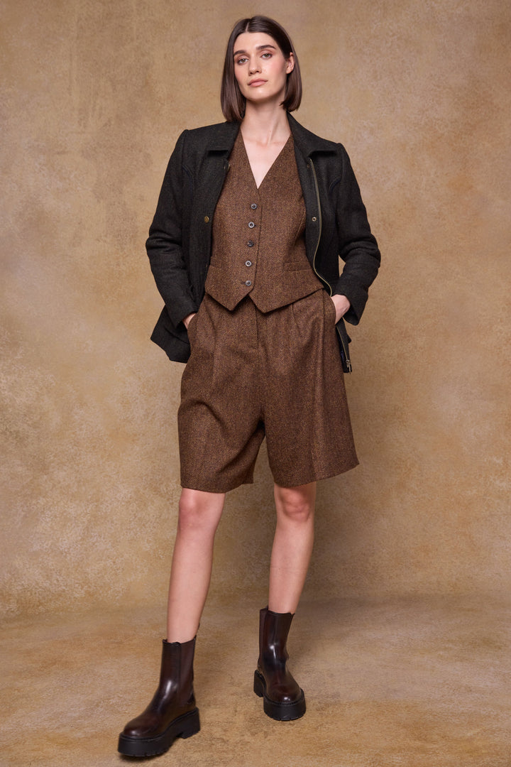 Aine Tweed Jacket - Deep Green Herringbone