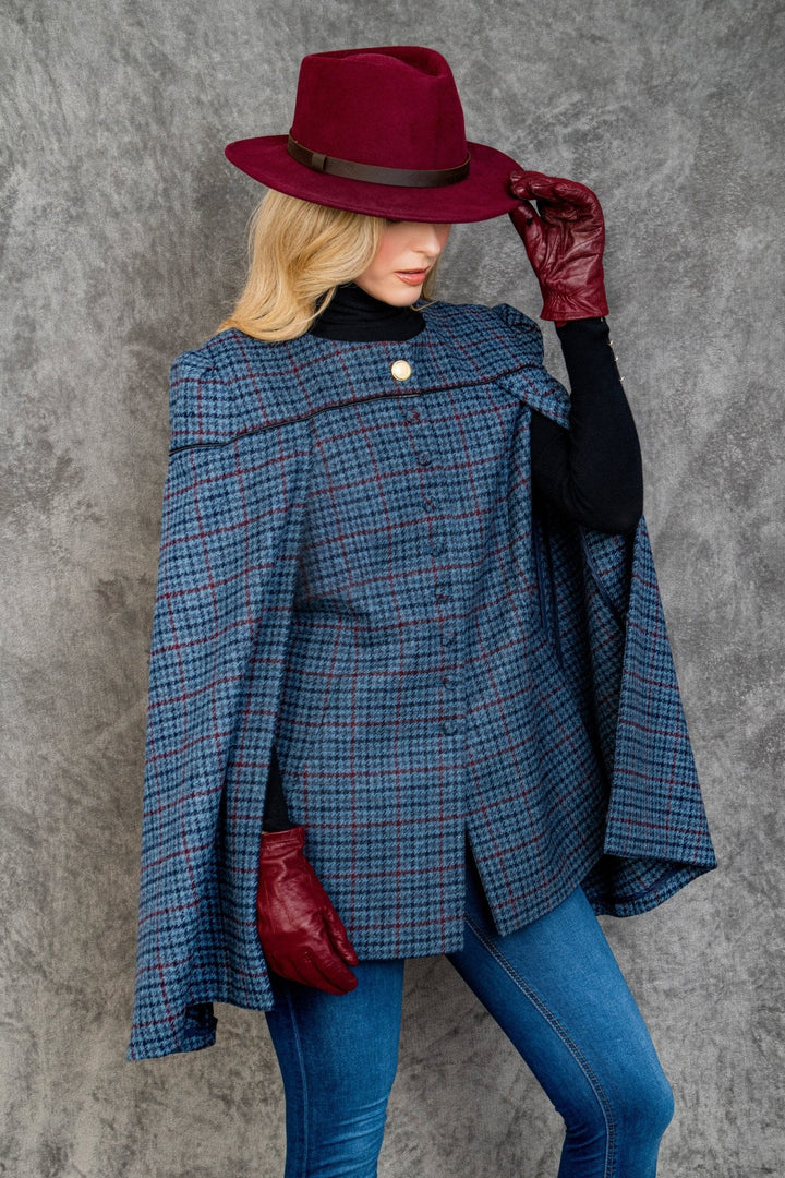 Jack Murphy Ireland - Aisling II Tailored Cape - Navy Hacking Check - Tweed