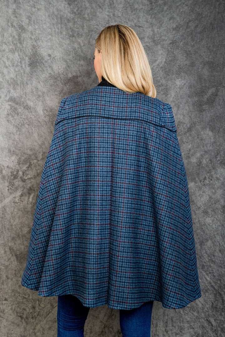 Jack Murphy Ireland - Aisling II Tailored Cape - Navy Hacking Check - Tweed