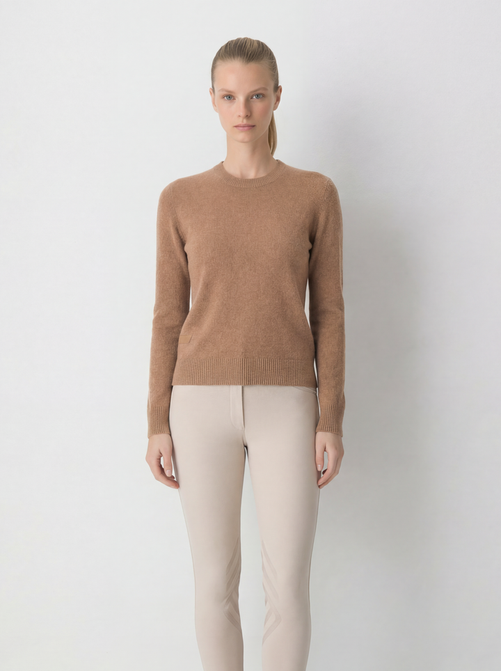 Cashmere Blend Crewneck Sweater: Caramel