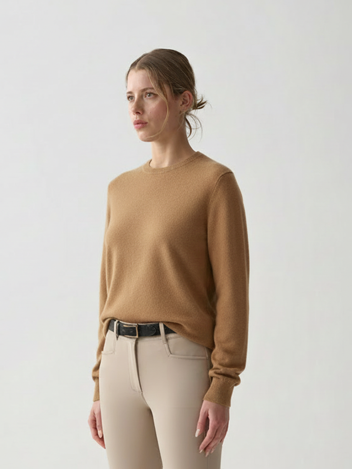 Cashmere Blend Crewneck Sweater: Caramel