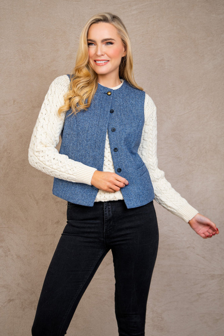Jack Murphy Ireland - Eva Tweed Waistcoat - Light Blue Herringbone - Tweed
