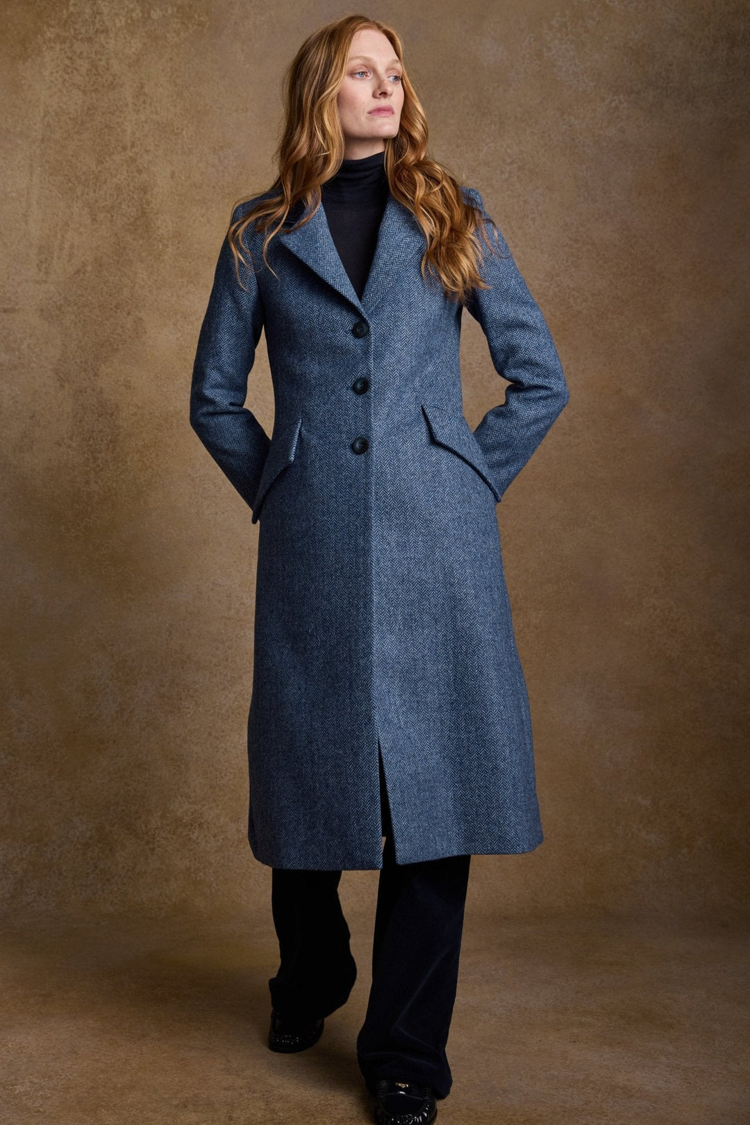 Jack Murphy Ireland - Fran Tweed Coat - Light Blue Herringbone - Tweed