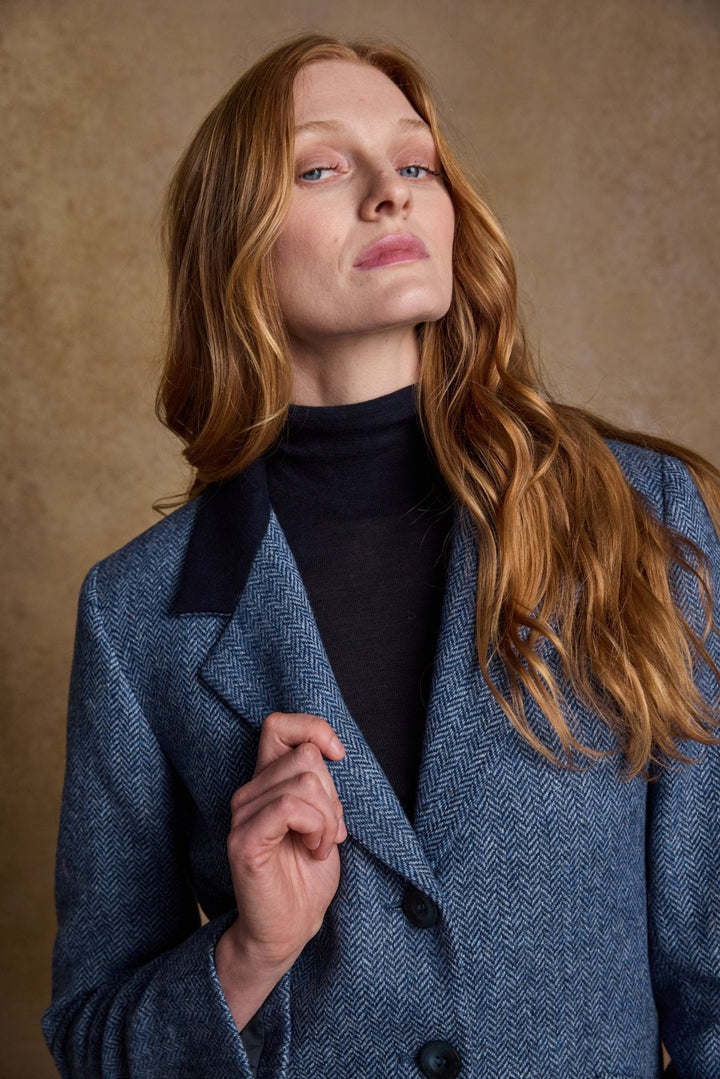 Jack Murphy Ireland - Fran Tweed Coat - Light Blue Herringbone - Tweed