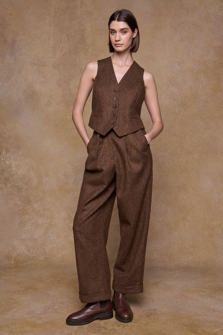 Faye Tweed Trousers - Chestnut Herringbone
