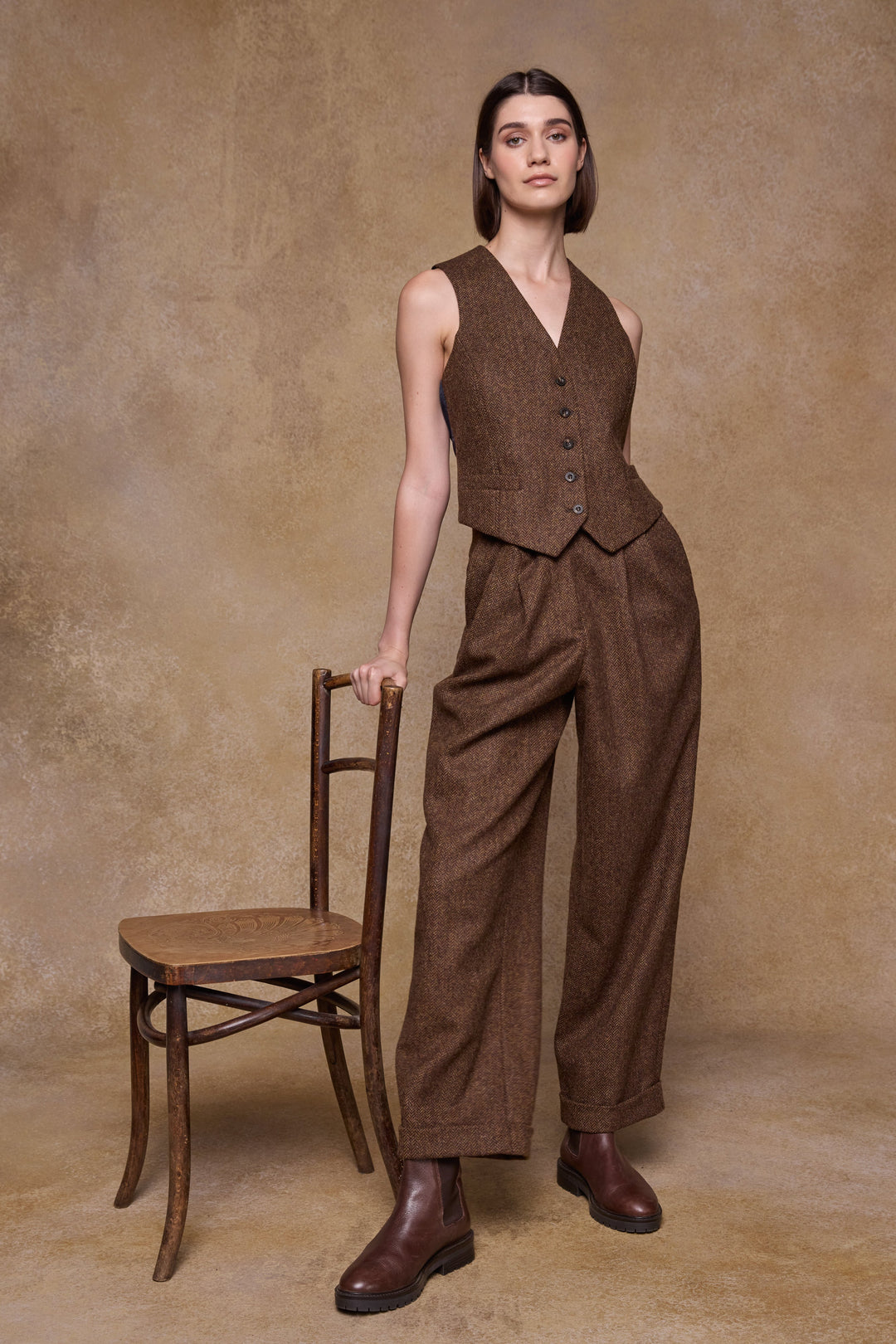 Faye Tweed Trousers - Chestnut Herringbone
