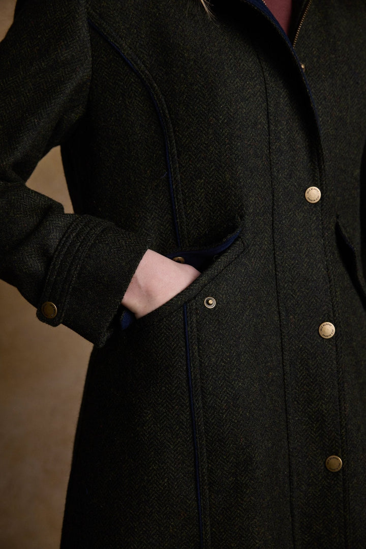 Jack Murphy Ireland - Julia Long Tweed Coat - Deep Green Herringbone - Tweed