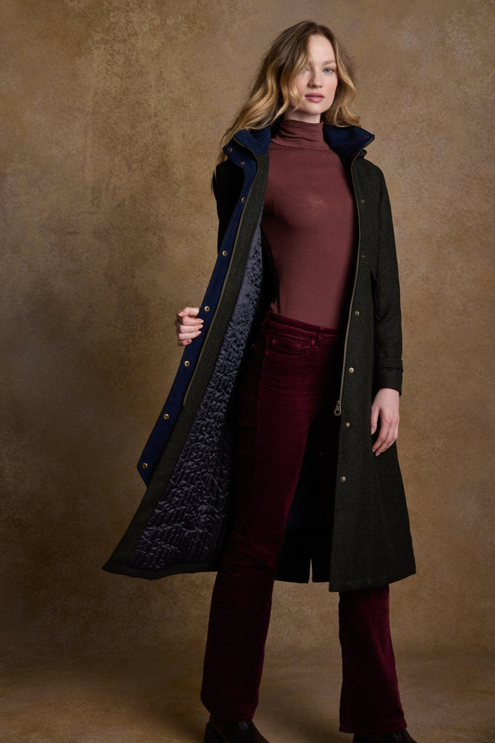 Jack Murphy Ireland - Julia Long Tweed Coat - Deep Green Herringbone - Tweed