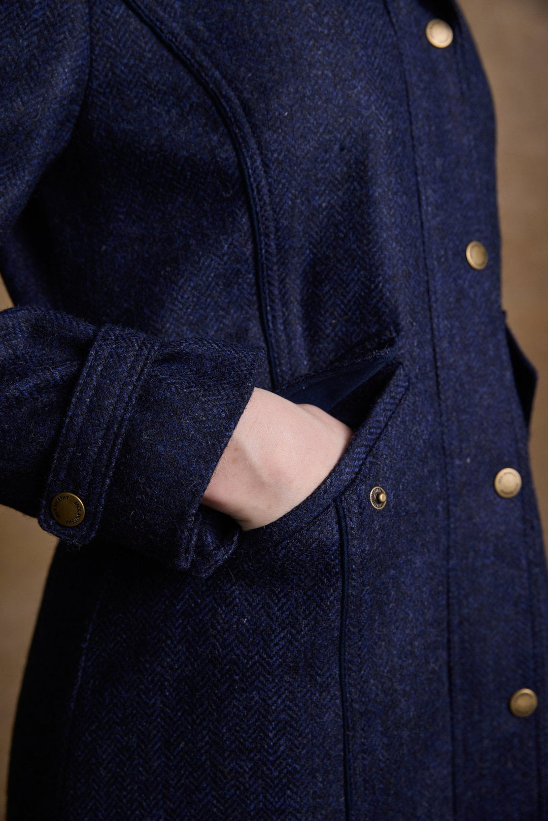 Jack Murphy Ireland - Julia Long Tweed Coat - Navy Herringbone - Tweed