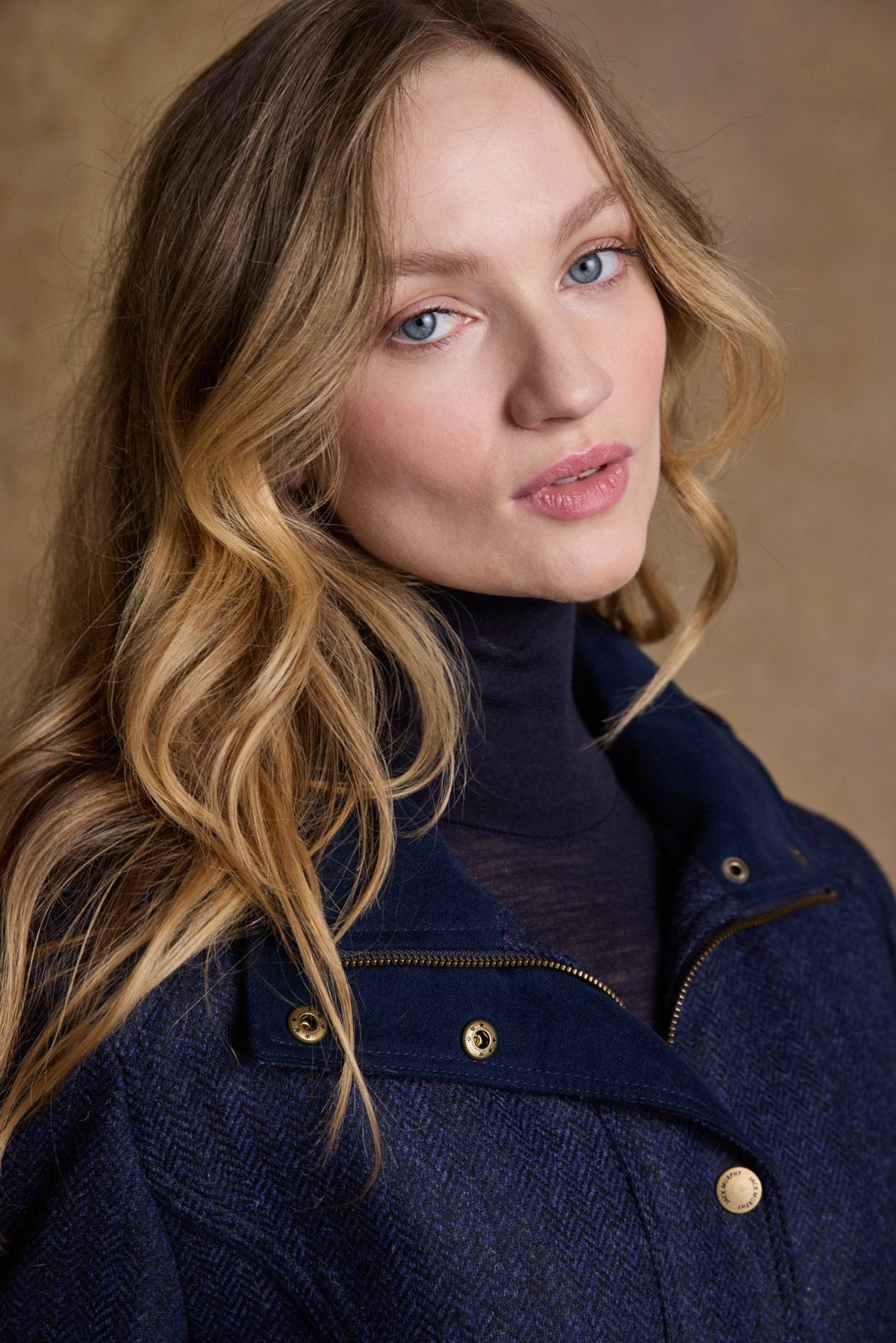 Jack Murphy Ireland - Julia Long Tweed Coat - Navy Herringbone - Tweed