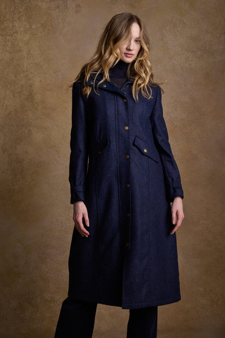 Jack Murphy Ireland - Julia Long Tweed Coat - Navy Herringbone - Tweed