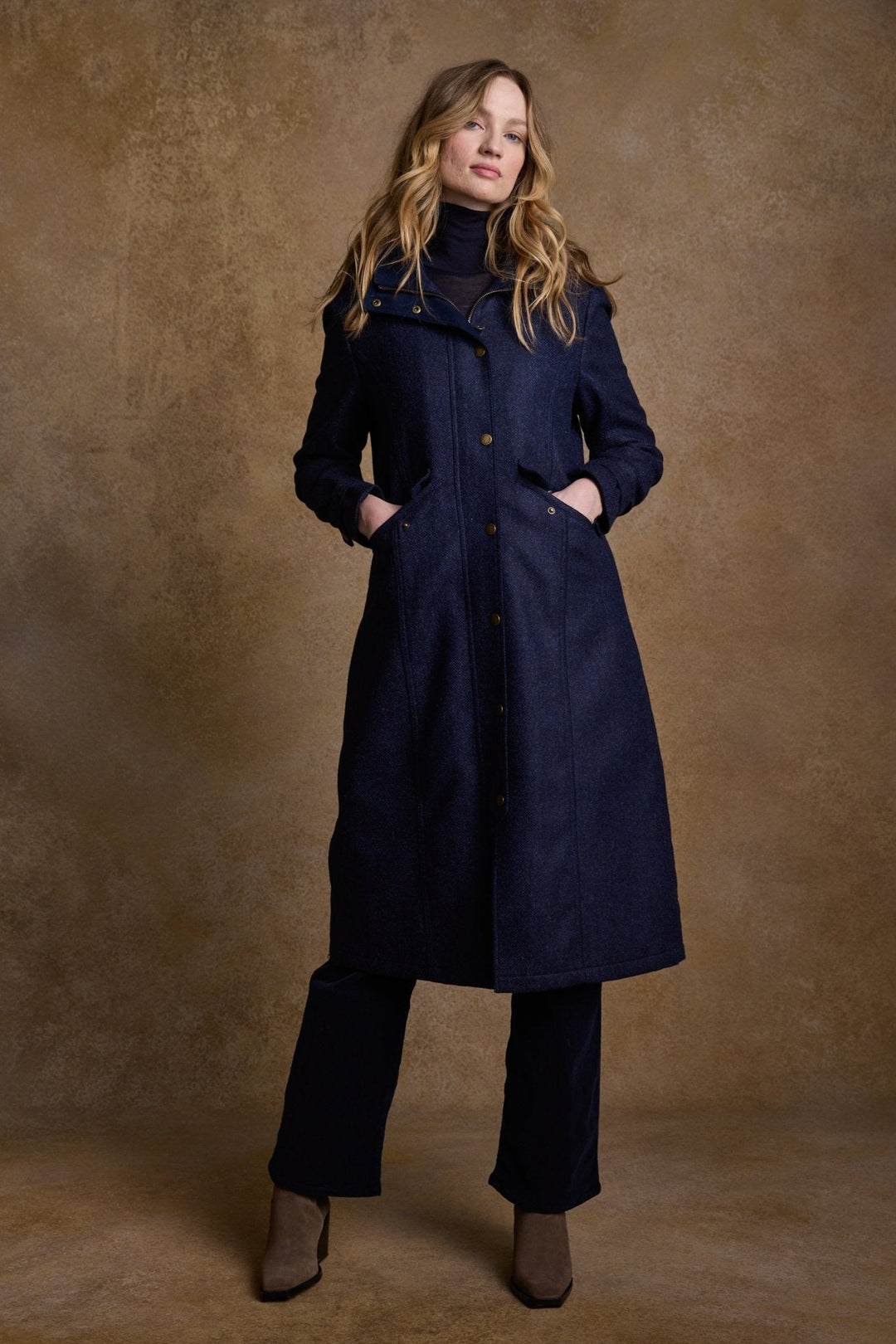 Jack Murphy Ireland - Julia Long Tweed Coat - Navy Herringbone - Tweed