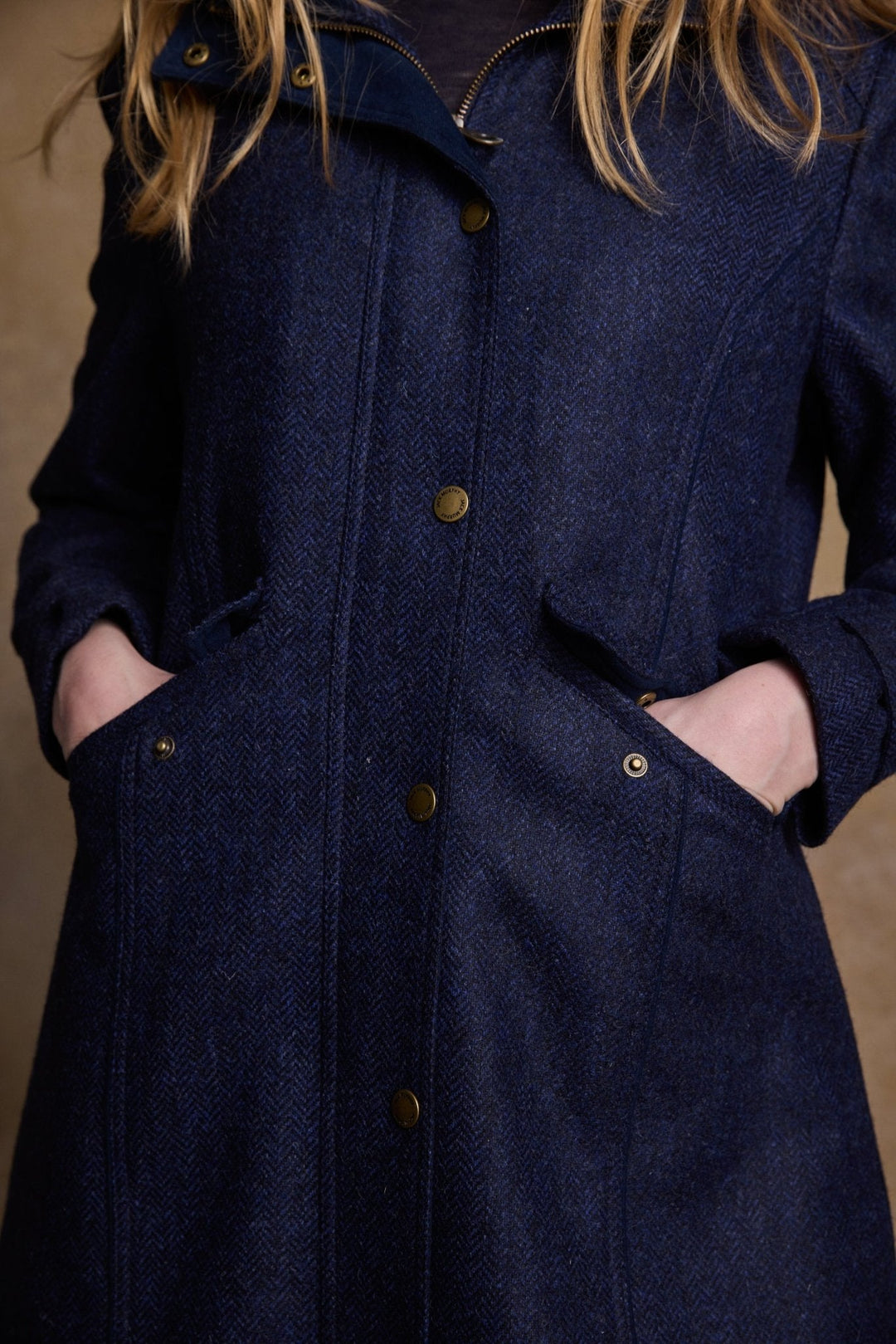 Jack Murphy Ireland - Julia Long Tweed Coat - Navy Herringbone - Tweed