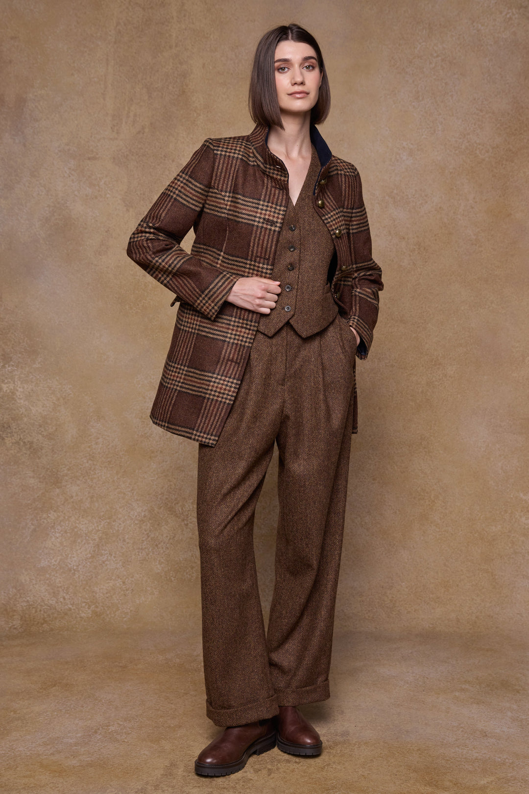 Faye Tweed Trousers - Chestnut Herringbone