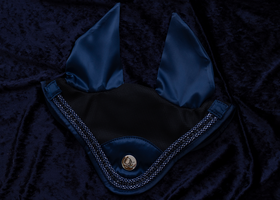 'The Prince' Navy Jewel Satin Ear Bonnet