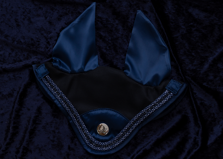 'The Prince' Navy Jewel Satin Ear Bonnet