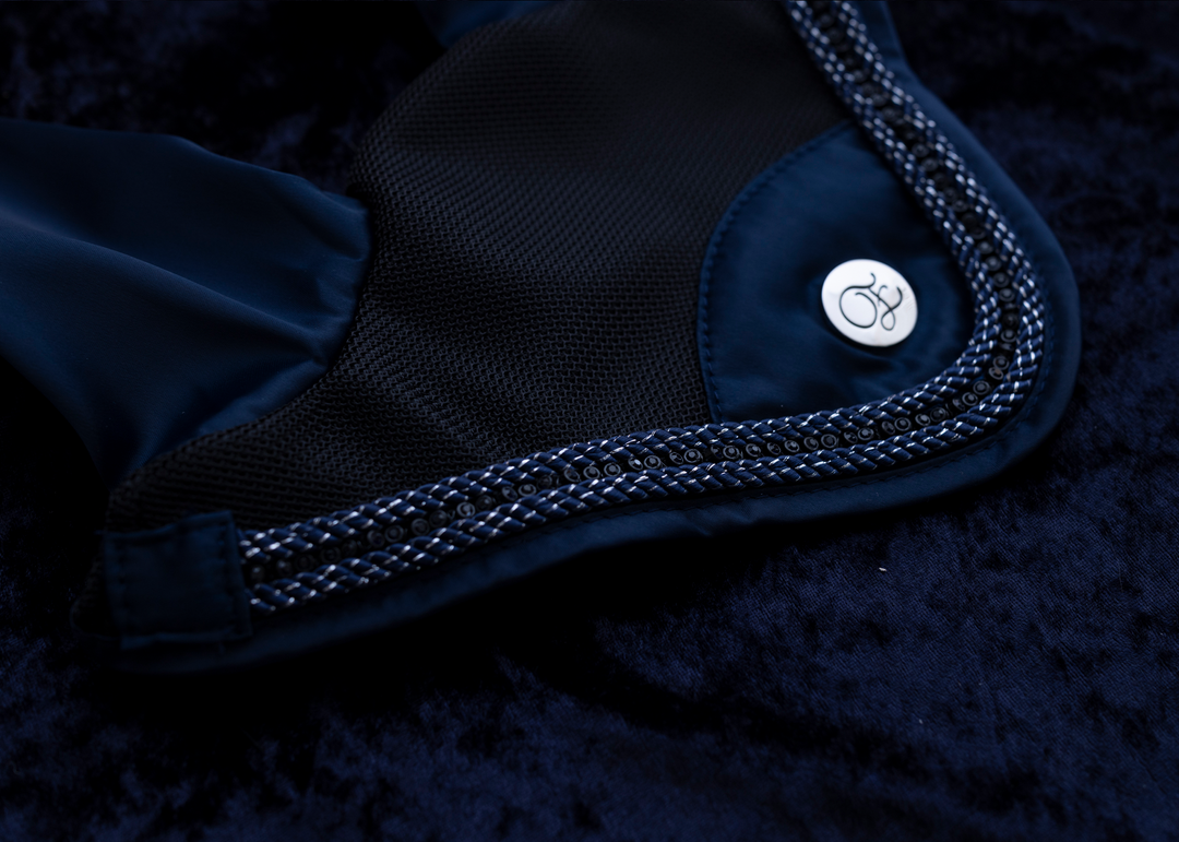 'The Prince' Navy Jewel Satin Ear Bonnet