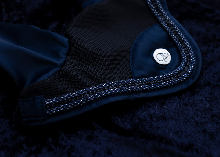 'The Prince' Navy Jewel Satin Ear Bonnet