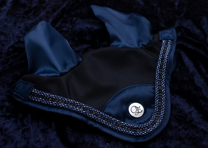 'The Prince' Navy Jewel Satin Ear Bonnet