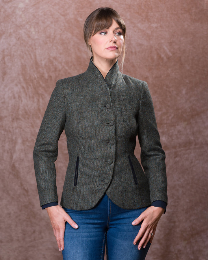 Nicole Tweed Jacket - Olive Teal Herringbone