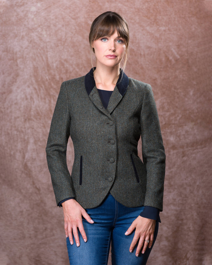 Nicole Tweed Jacket - Olive Teal Herringbone