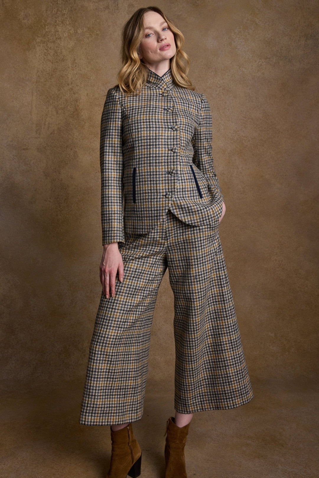 Jack Murphy Ireland - Enya Tweed Culottes - Saffron Cobalt Check - Tweed