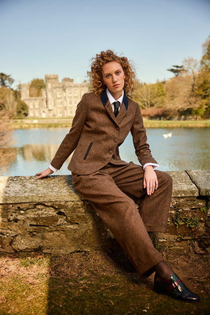 Faye Tweed Trousers - Chestnut Herringbone