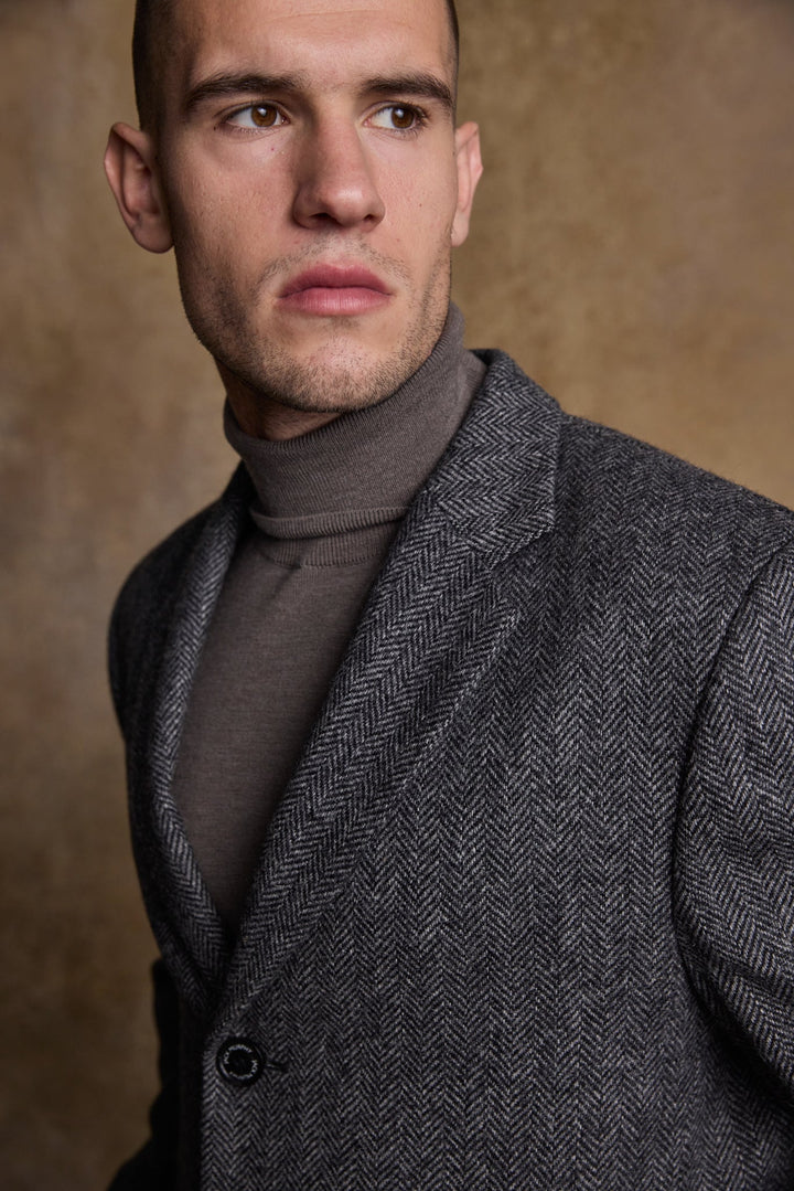 Jack Murphy Ireland - Owen Tweed Coat - Charcoal Wide Herringbone - Tweed