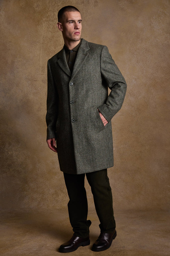 Jack Murphy Ireland - Owen Tweed Coat - Olive Wide Herringbone - Tweed